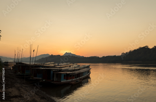 Boats in Mekong river, Luang Prabang, Laos