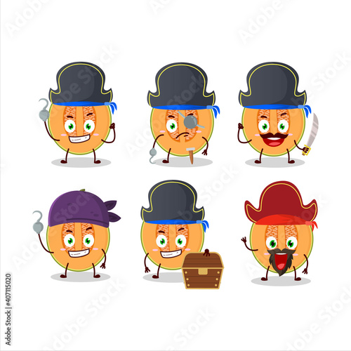 Cartoon character of slice of melon with various pirates emoticons