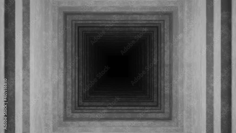 Travelling into a never ending dark concrete hole. 3D rendering. seamless loop animation. Travelling into a never ending dark concrete hole. 3D rendering. seamless loop animation.