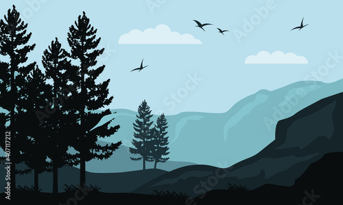 A warm morning atmosphere with nice scenery. Vector illustration