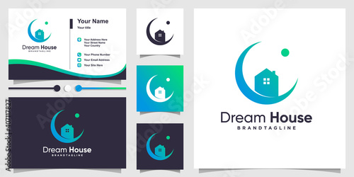 Dream house logo with modern concept and business card design template Premium Vector