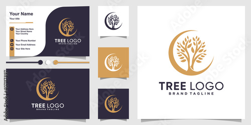 Cool tree logo with modern style concept and business card design template Premium Vector