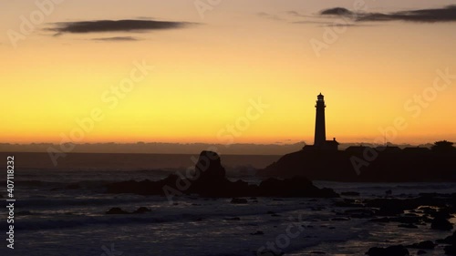 Lighthouse at sunset by the beach at Pigeon Point Lighthouse in Pescadero, California 01