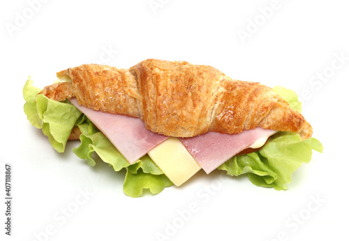 Ham and Cheese Croissant Sandwich on White Background with Clipping Path.