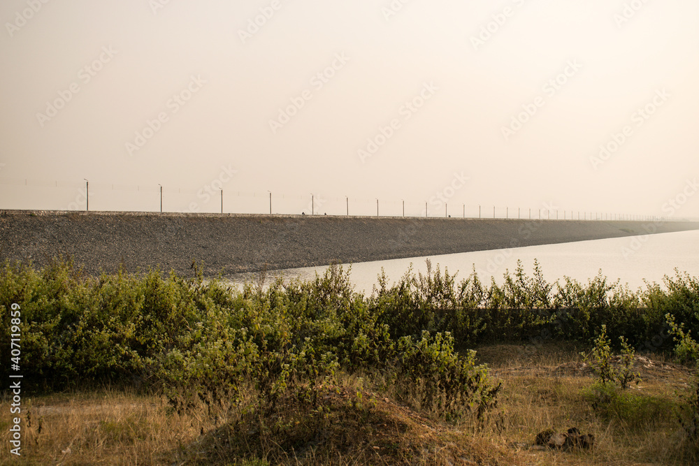 mukutmanipur dam view from the kumari river bank, west bengal, india