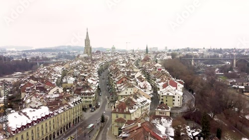  Flug über Bern Schweiz Hauptstadt im Winter mit Schnee photo