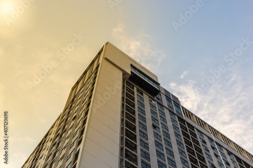 High view conner of condominium building top view see sky background photo