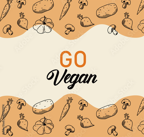 go vegan lettering poster with vegetables frame