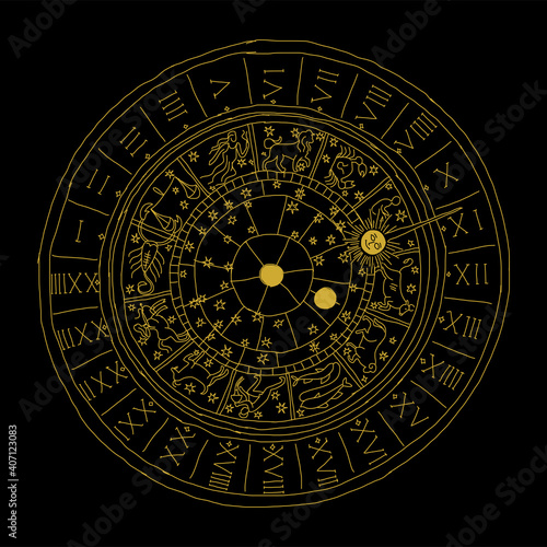 Venice zodiac clock, sketch for your design