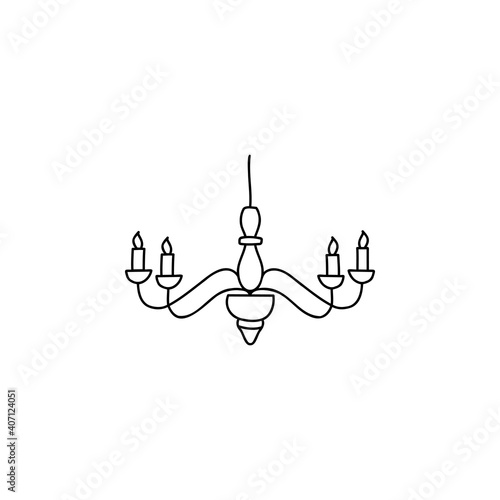 chandelier ceiling lamp doodle sketch style icon. classic lamp isolated on white background simple ink hand drawn Vector illustration
