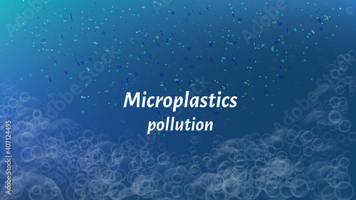 Microplastic nurdles vector illustration causing water pollution. Plastic single-use polypropylene items debris falling in the deep ocean. Vector illustration of micro plastics in the seas.