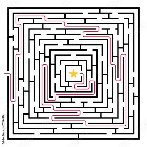 Labyrinth game. Square maze puzzle. Find the right way, path or solution. Vector illustration.