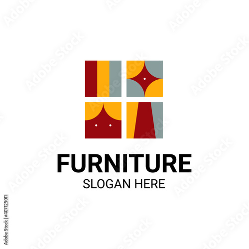 Modern Unique Furniture and Household with Sofa or Chair Icon Logo Vector Design Template Isolated.