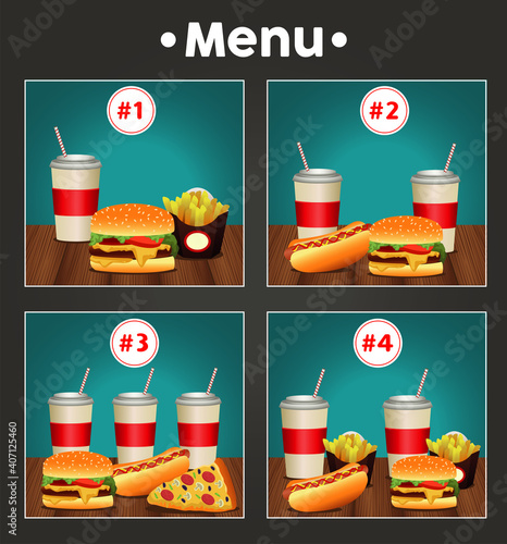 fast food menu template with combos meal numbers