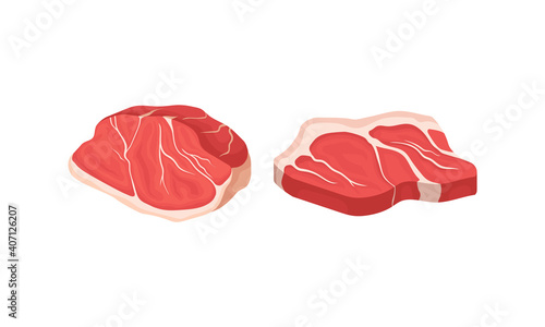 Beef Steak as Raw Meat Product for Cooking and Eating Vector Set