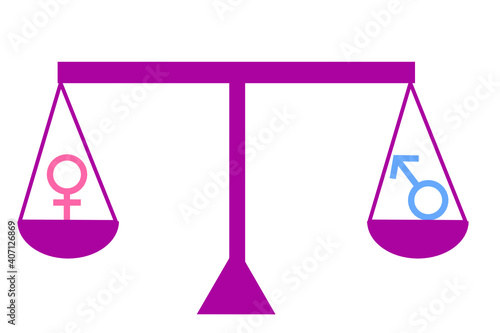 Gender equality concept.The male and female symbols are on the scale.Women’s Equality Day.