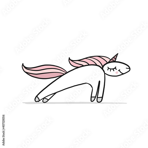 Funny Unicorn doing yoga, sketch for your design