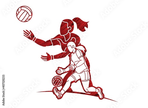 Group of Gaelic Football Women Players Action Cartoon Graphic Vector