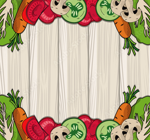 healthy and vegetarian food frame in wooden background