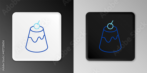 Line Pudding custard with caramel glaze icon isolated on grey background. Colorful outline concept. Vector.
