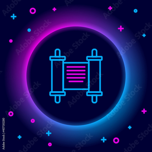 Glowing neon line Decree, paper, parchment, scroll icon icon isolated on black background. Chinese scroll. Colorful outline concept. Vector.