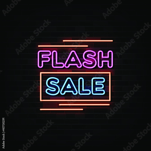 Flash Sale Neon Signs Vector. Design Template Neon Style