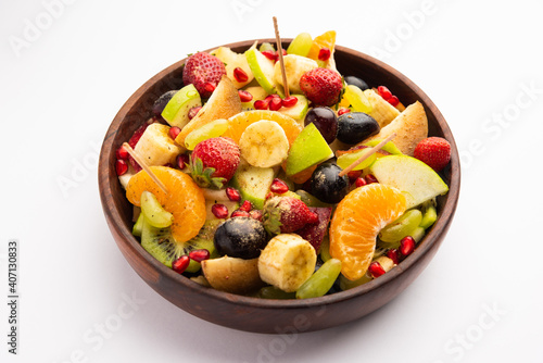 Fruit Chaat is an Indian version of fruit salad sprinkled with salt and mild spices photo