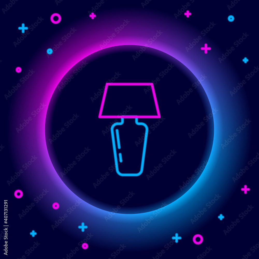 Glowing neon line Table lamp icon isolated on black background. Desk lamp. Colorful outline concept. Vector. Glowing neon line Table lamp icon isolated on black background. Desk lamp. Colorful outline concept. Vector.