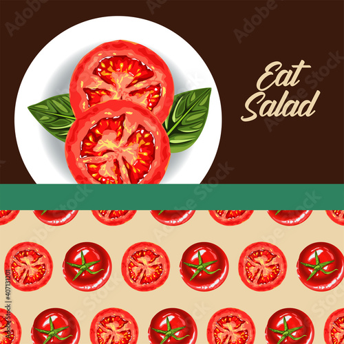 eat salad lettering poster with tomatoes in dish