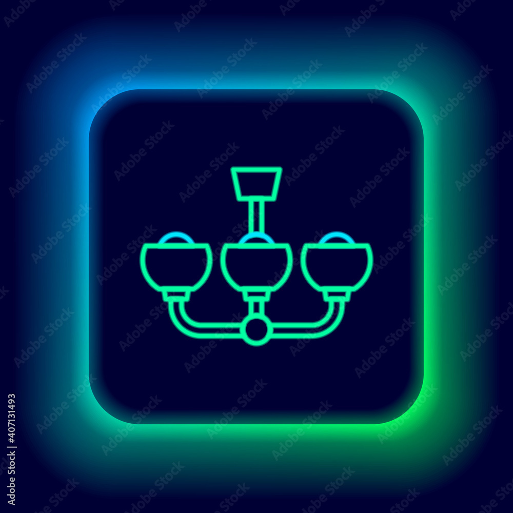 Glowing neon line Chandelier icon isolated on black background. Colorful outline concept. Vector. Glowing neon line Chandelier icon isolated on black background. Colorful outline concept. Vector.
