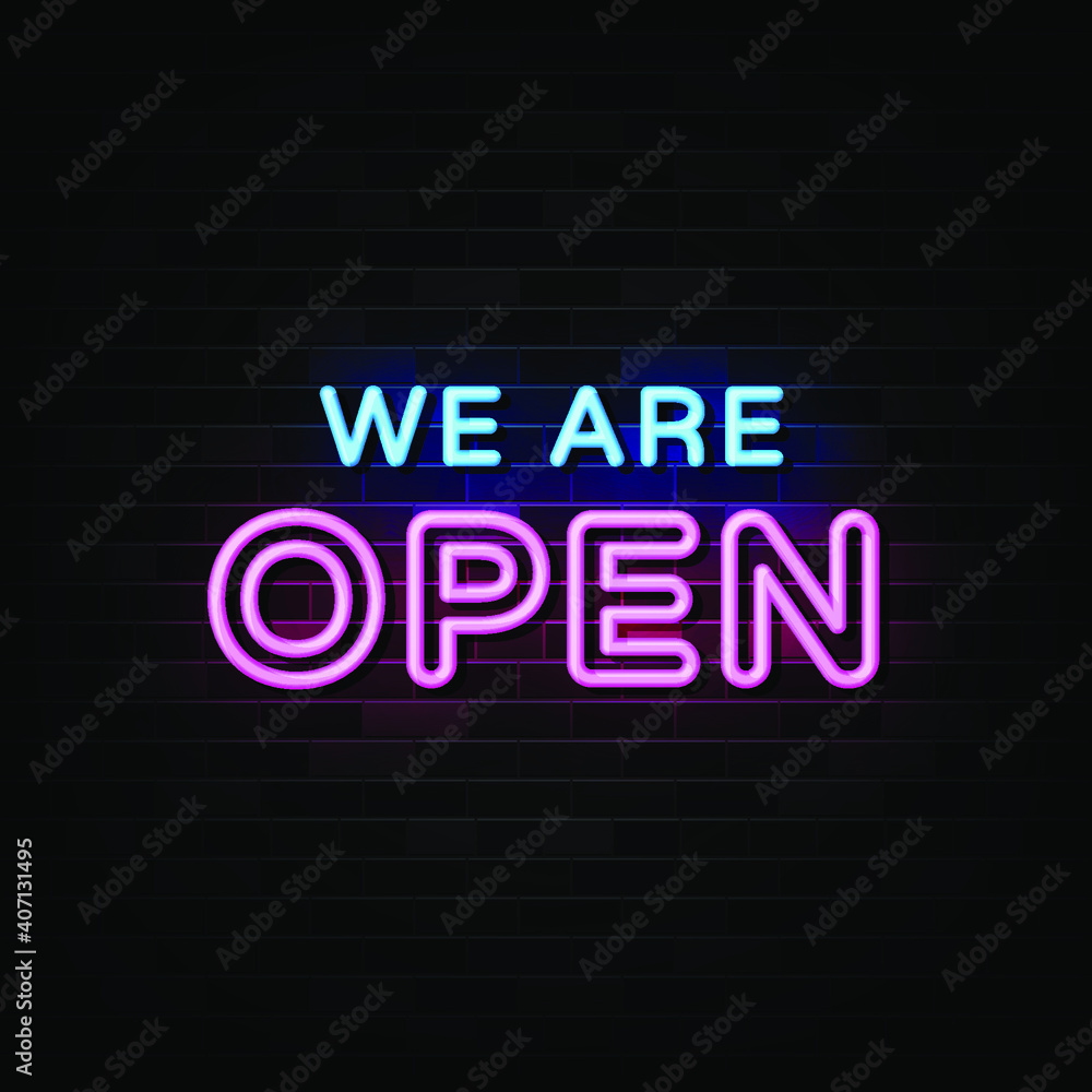 We Are Open Neon Signs Vector. Design Template Neon Style