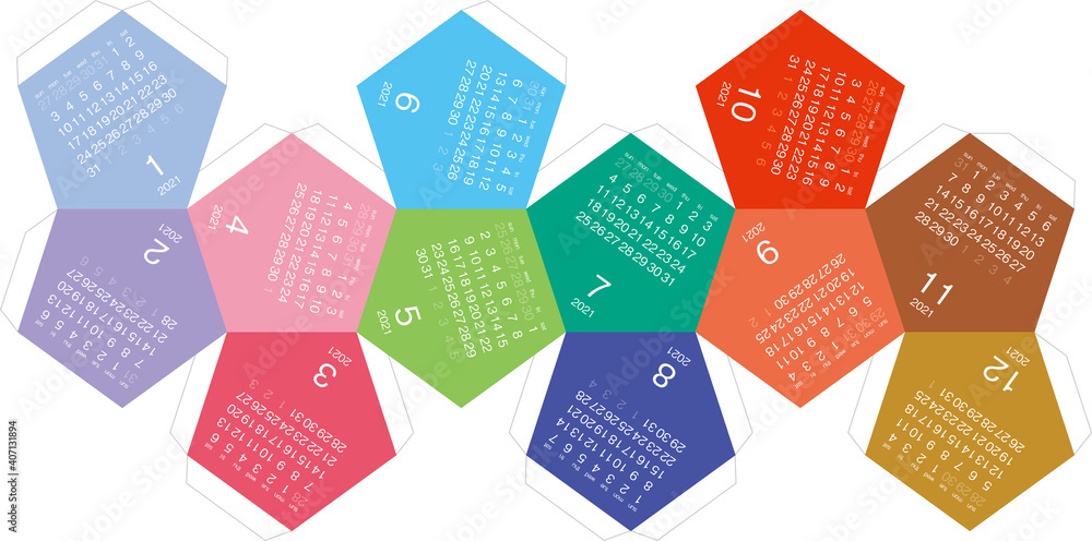 正十二面体の卓上カレンダー ペーパークラフト展開図 Stock Vector Adobe Stock