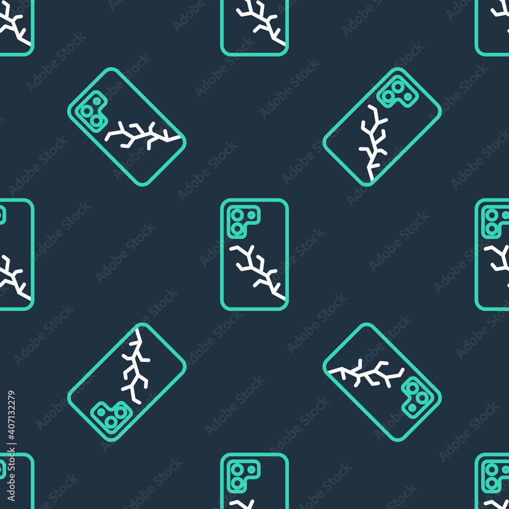 Line Smartphone with broken screen icon isolated seamless pattern on black background. Shattered phone screen icon. Vector. Line Smartphone with broken screen icon isolated seamless pattern on black background. Shattered phone screen icon. Vector.