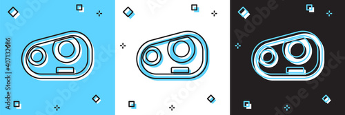 Set Car headlight icon isolated on blue and white, black background. Vector.