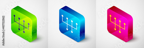 Isometric Gear shifter icon isolated on grey background. Transmission icon. Square button. Vector.
