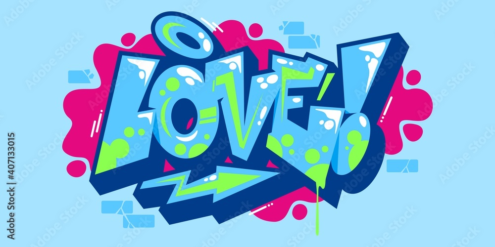 Abstract Word Love Graffiti Style Font Lettering. Vector Illustration Art For Happy Valentines Day Or Wedding
