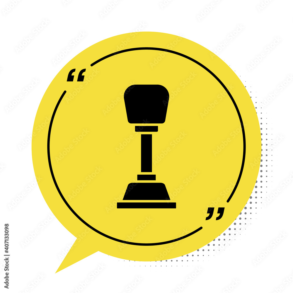 Black Gear shifter icon isolated on white background. Manual transmission icon. Yellow speech bubble symbol. Vector. Black Gear shifter icon isolated on white background. Manual transmission icon. Yellow speech bubble symbol. Vector.