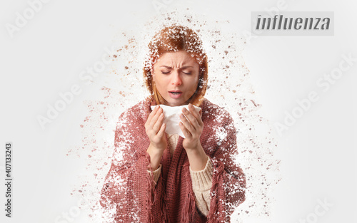 Woman ill with influenza on...