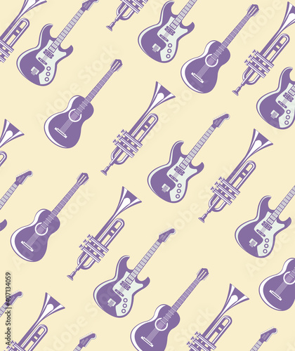guitars electrics and acoustics with trumpets pattern