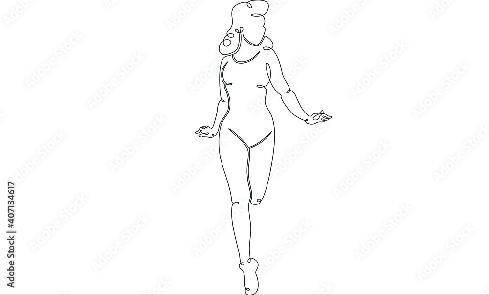 Young girl woman in fitness sportswear.One continuous drawing line  logo single hand drawn art doodle isolated minimal illustration.