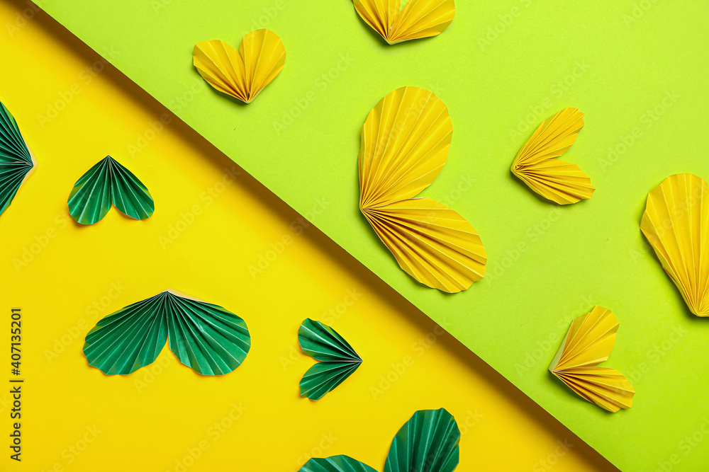 Paper hearts on color background Paper hearts on color background