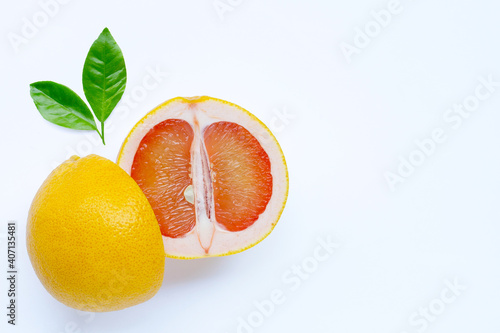 Fototapeta Naklejka Na Ścianę i Meble -  High vitamin C. Juicy grapefruit on white.