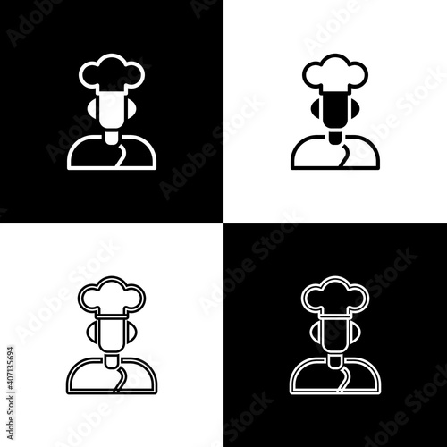 Set Cook icon isolated on black and white background. Chef symbol. Vector.