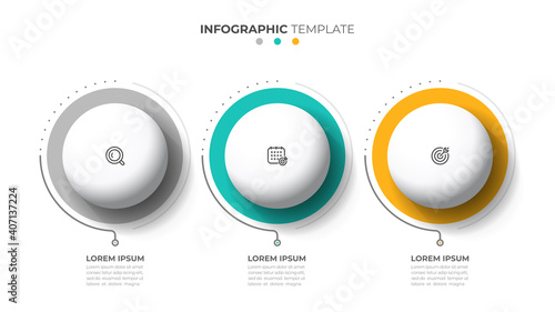 Vector template. Creative infographic design 3d circles and icons. Business concept with 3 options, steps, parts. 