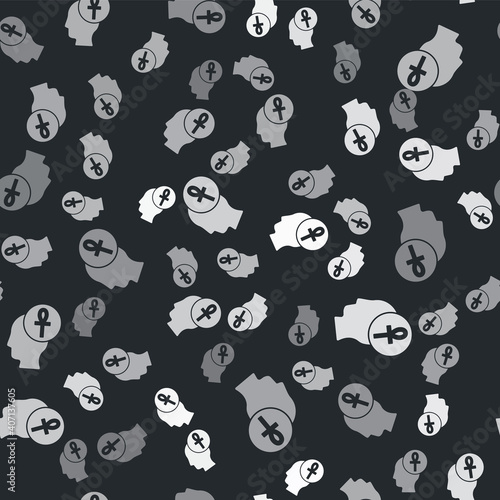 Grey Cross ankh icon isolated seamless pattern on black background. Vector.