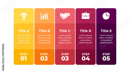 Squares vector colorful Infographic. Presentation slide template. Banners timeline. 5 steps. Data visualization.