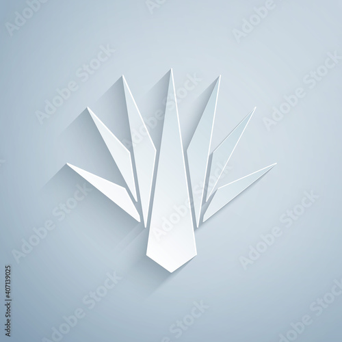Paper cut Agave icon isolated on grey background. Traditional Mexican plant. Paper art style. Vector.