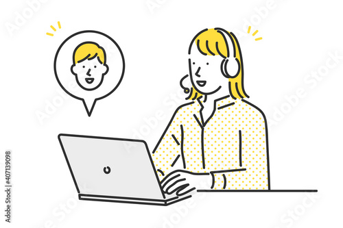 リモートワークで仕事をするビジネスパーソンのイラスト素材