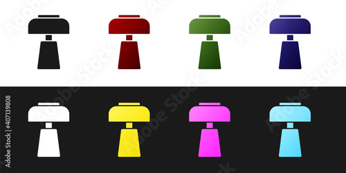 Set Table lamp icon isolated on black and white background. Desk lamp. Vector.