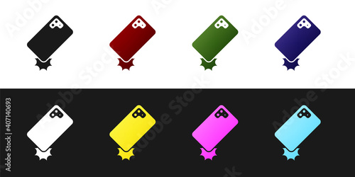 Set Shockproof mobile phone icon isolated on black and white background. Vector.